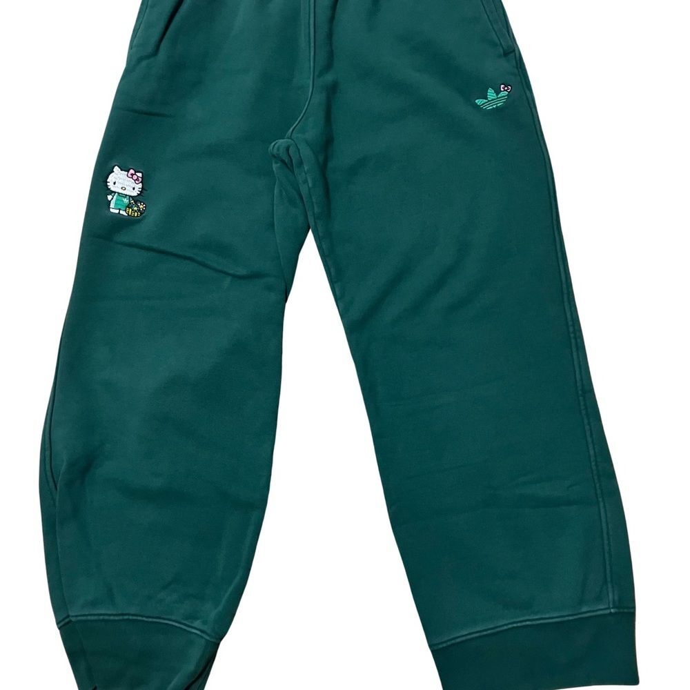 adidas Dark Green Kids Sweatpants with Embroidered Characters
